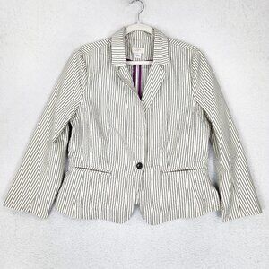 LOFT Jacket Womens 12 Gray Striped One Button Peplum Short Blazer Career